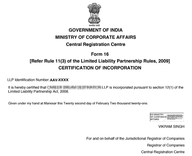 Limited Liability Partnership Certificate