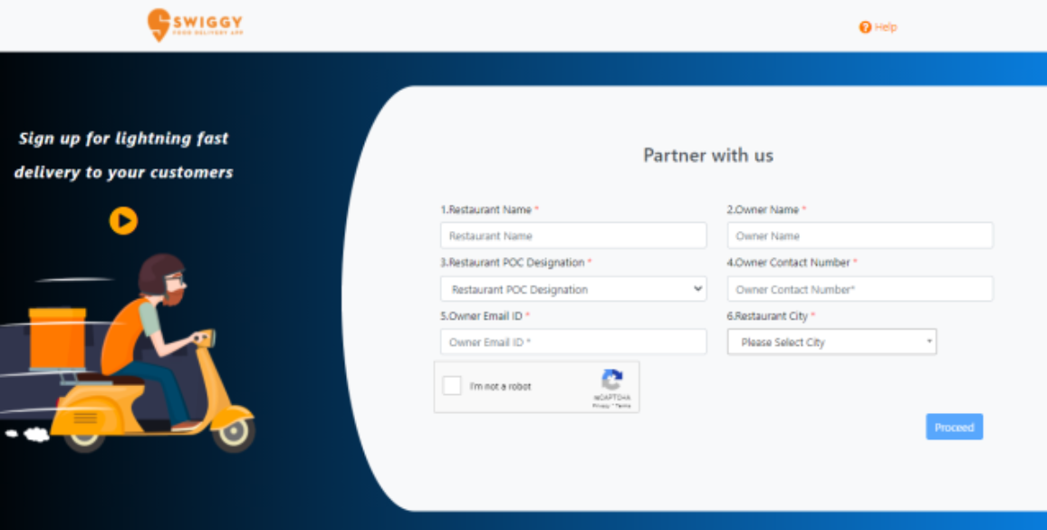 Swiggy Partner Website
